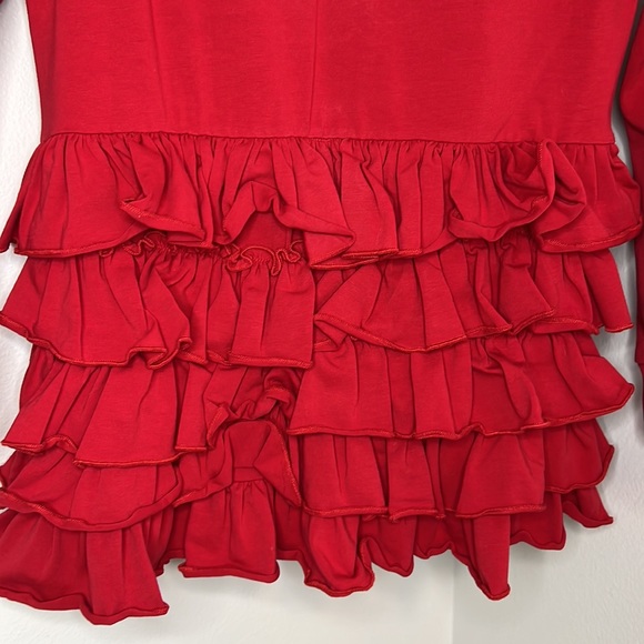Red, ruffled, zip up with hoodie , kids size 10T - Picture 3 of 4